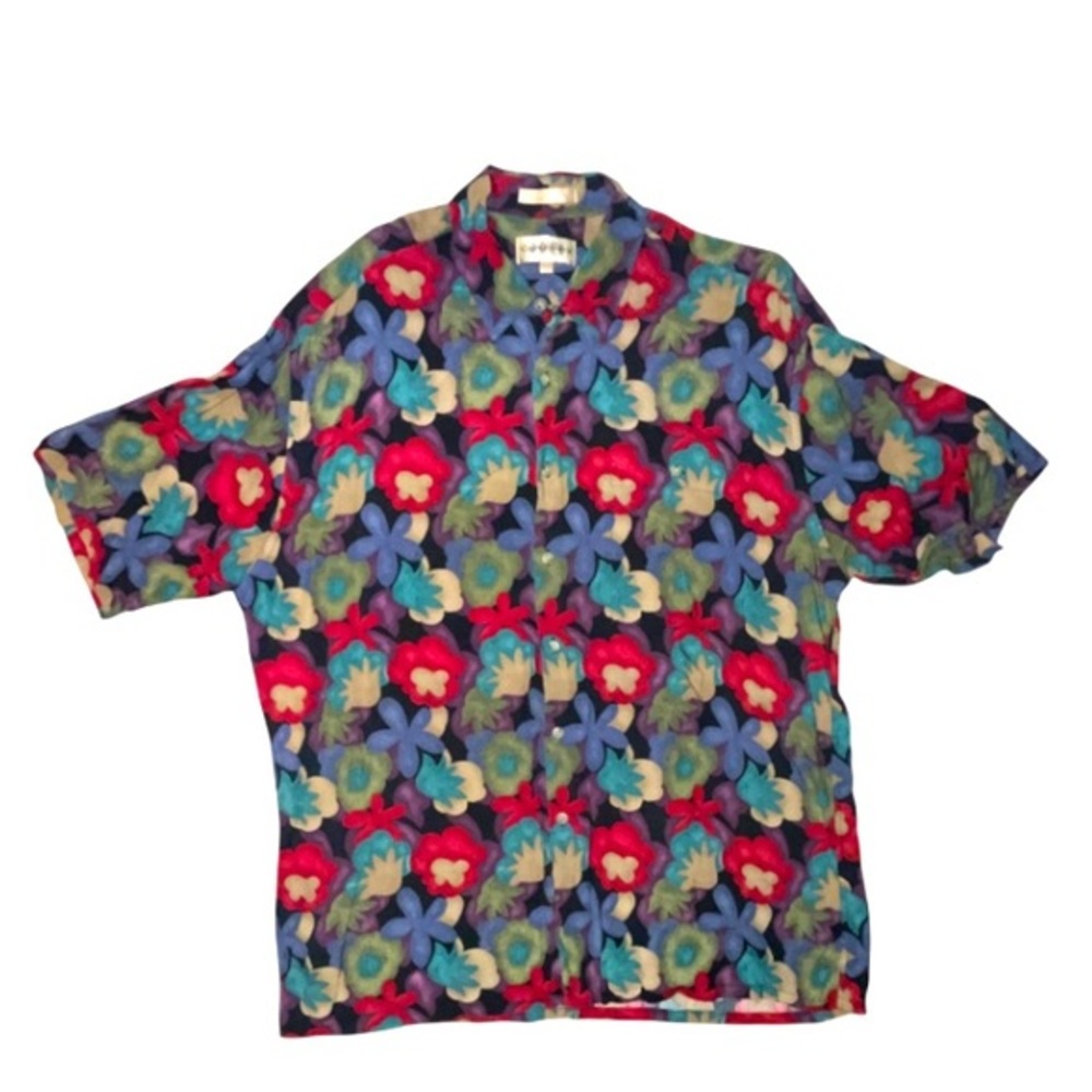 Campia Moda Hawaiian Short Sleeve Button Down Shirt Flowers Camp Colorful XL